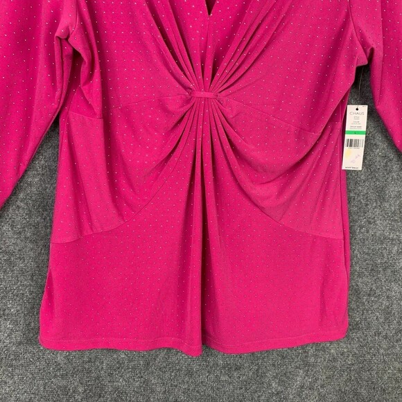 Chaus Drape Front Top NWT Women L Pink 3/4 Sleeve Tiny Gold Dots - Picture 3 of 11